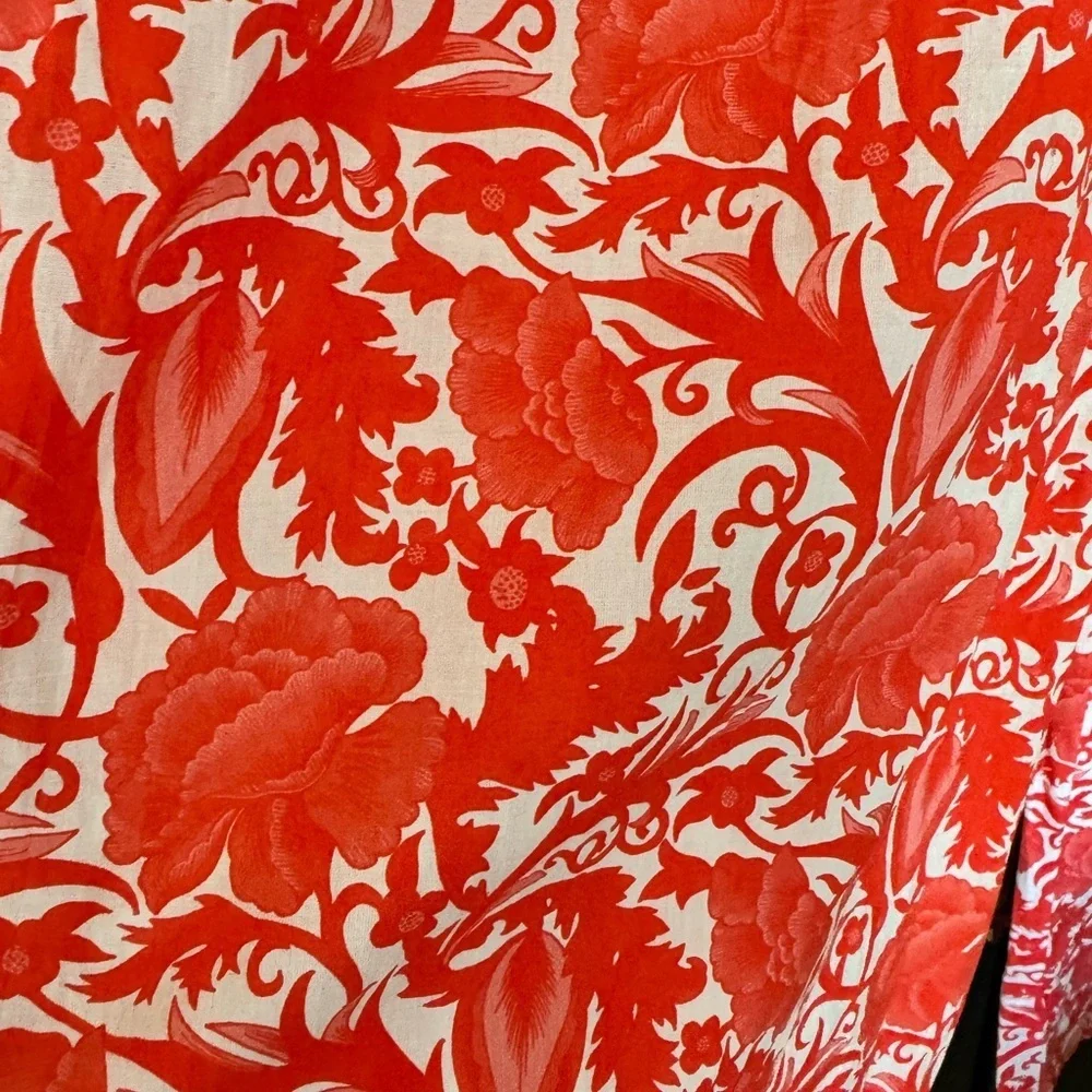 Ro’s Garden NWT Red Cotton Floral Wide Leg Pants Resort Vacation Palazzo ~ Large